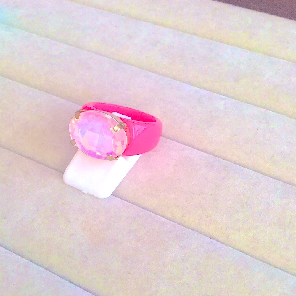 Lilac Pink Opal Oval Aurora Borealis Crystal + Hot Pink Ring - Picture 13 of 16